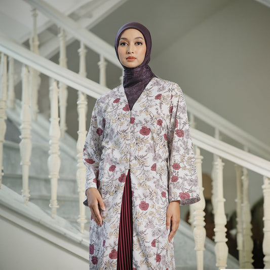 Jelita Red Tunic - Tunik Katun Motif Bunga V-Neck