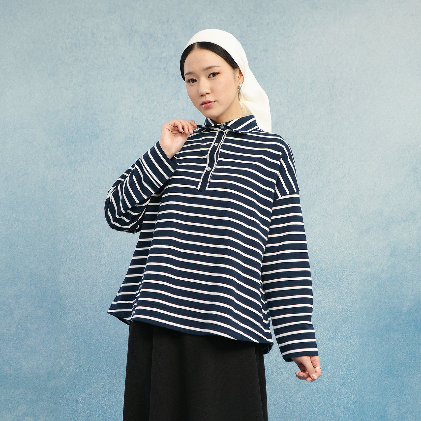 Juna Navy Top - Kaos Stripe Baby Terry