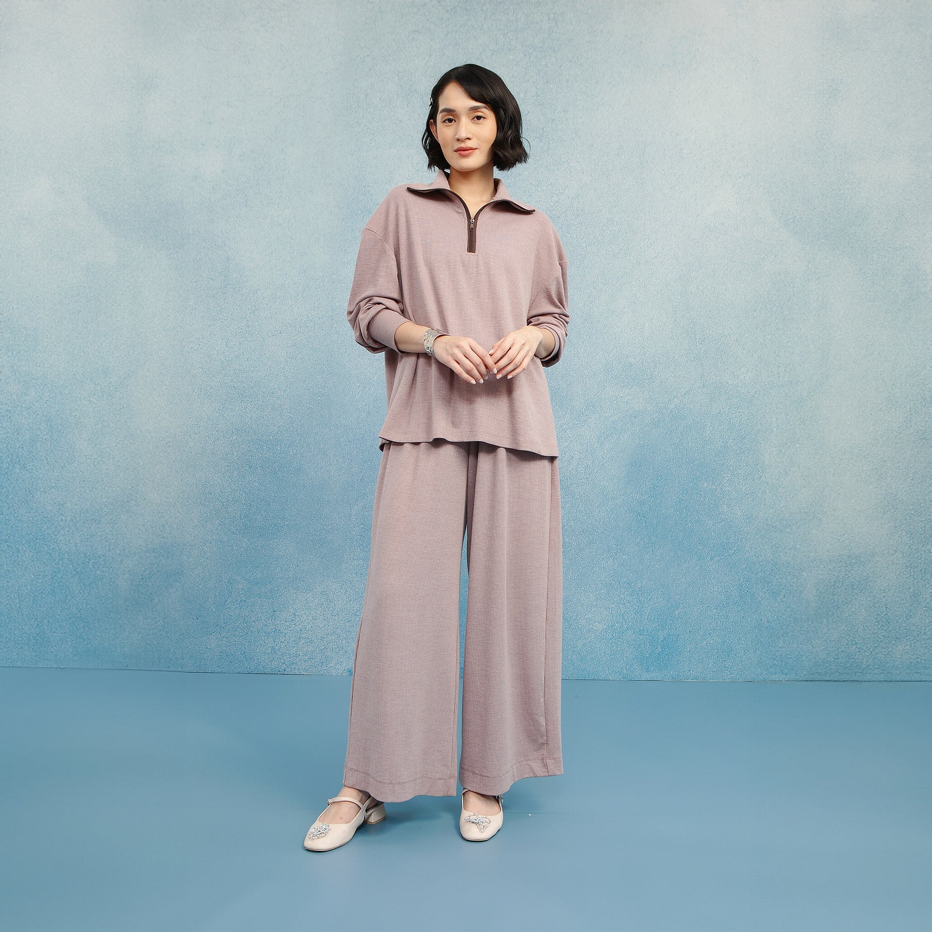 Malau Top - Atasan Knit Polos Zipper Lengan Panjang | HijabChic