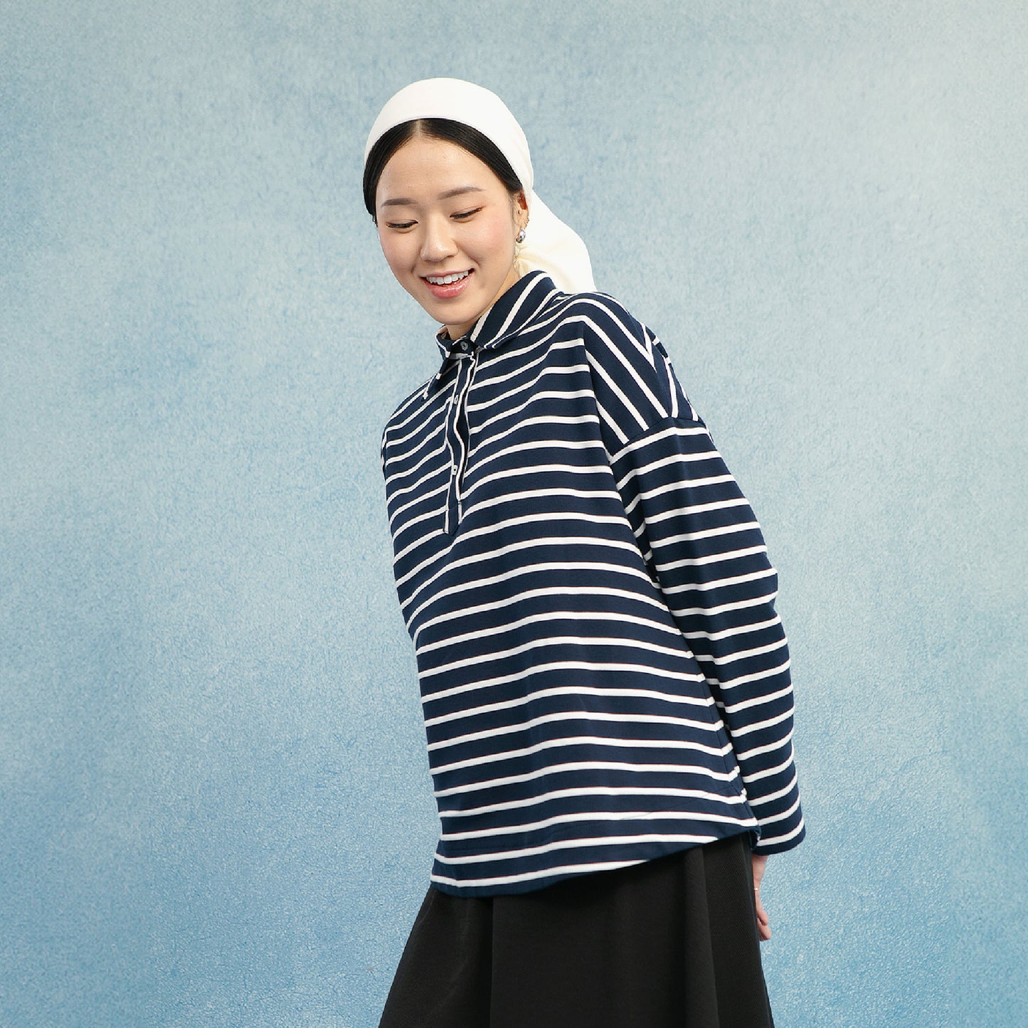 Juna Navy Top - Kaos Stripe Baby Terry