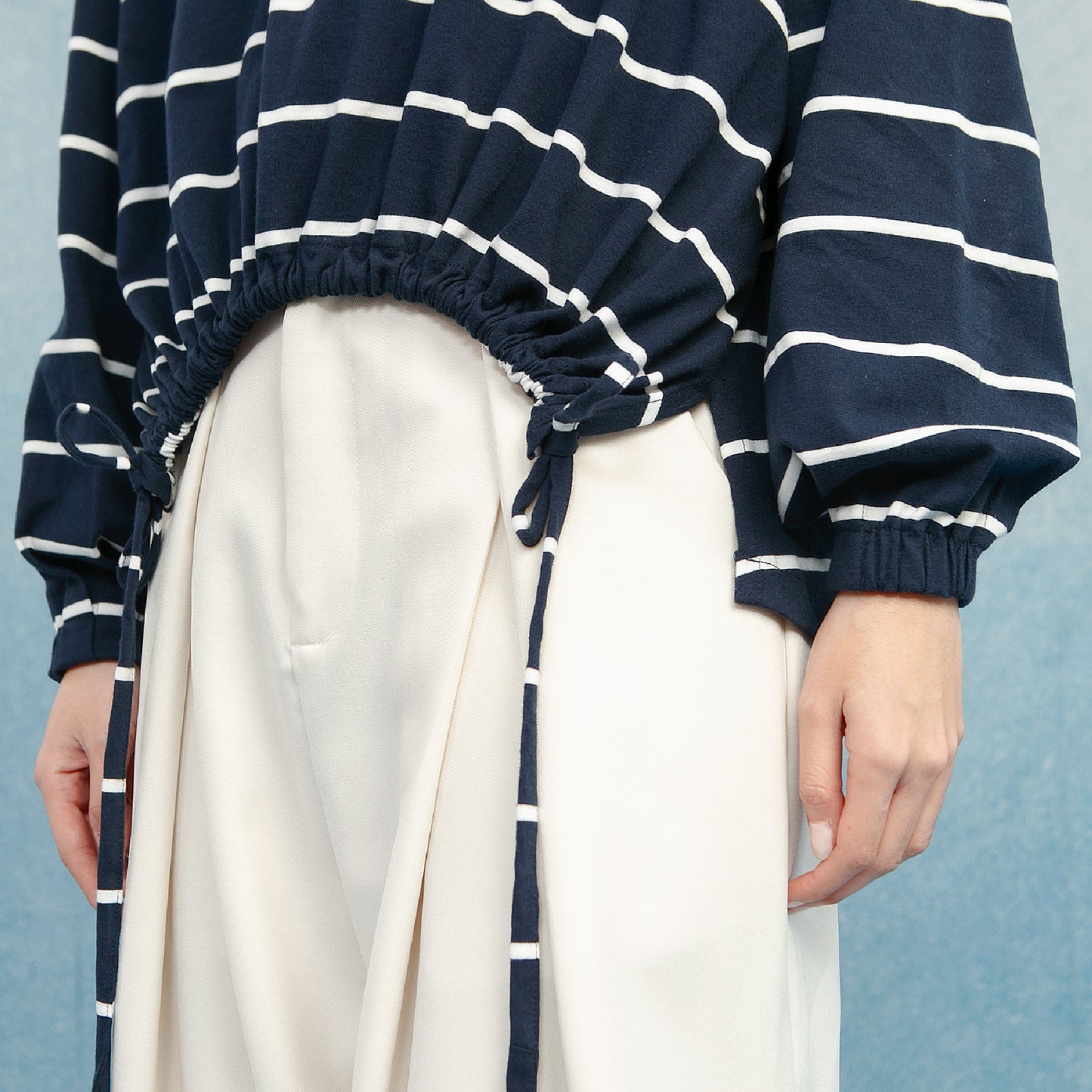 Blanca Navy Top - Blouse Cotton Combed Tali Kerut Adjustable