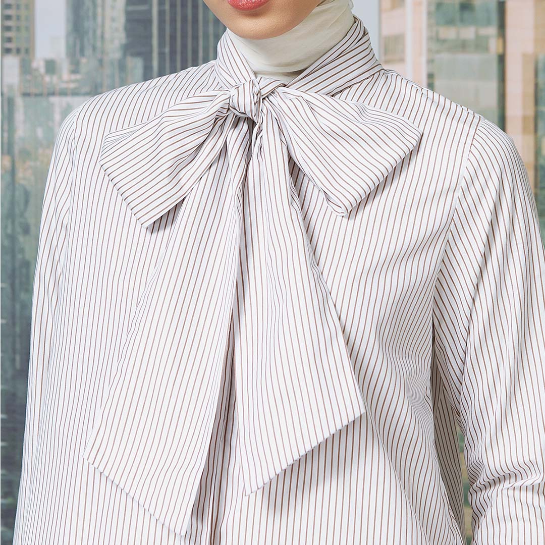 Celva Top - Kemeja Stripe Cotton Kerah Tali