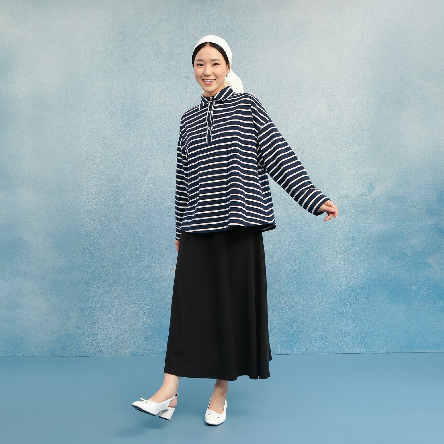 Juna Navy Top - Kaos Stripe Baby Terry