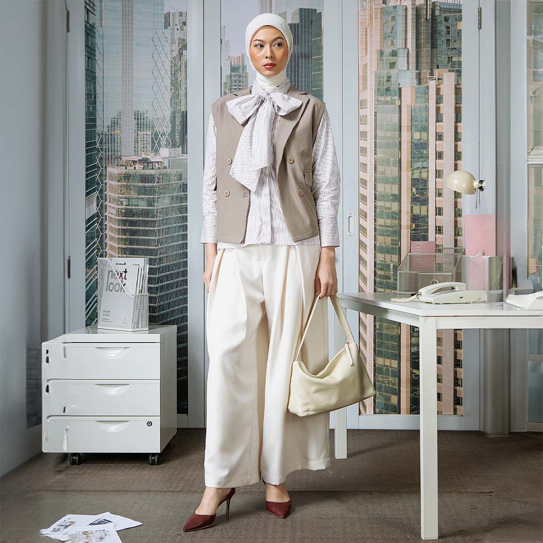 Celva Top - Kemeja Stripe Cotton Kerah Tali