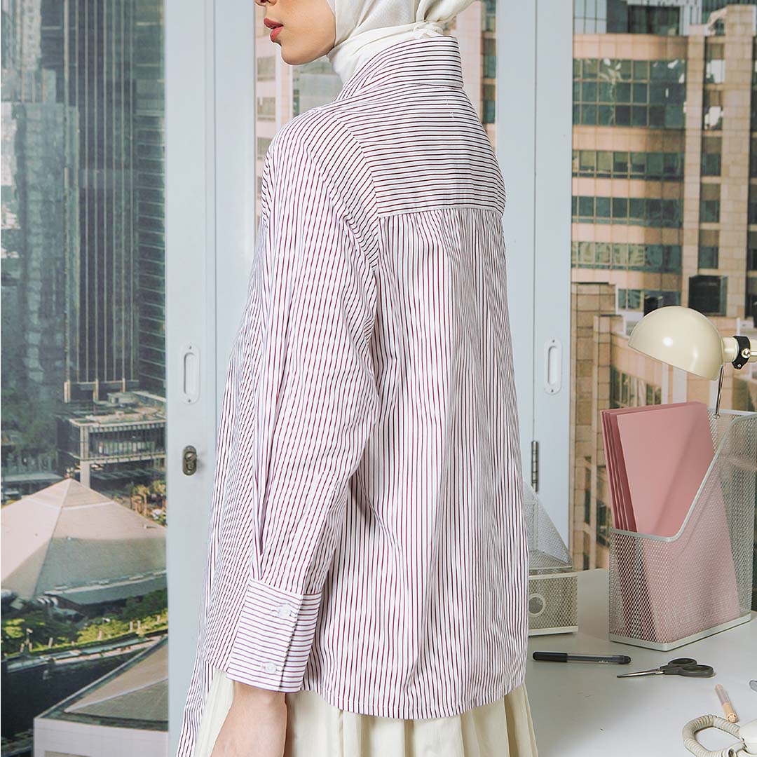 Celva Top - Kemeja Stripe Cotton Kerah Tali