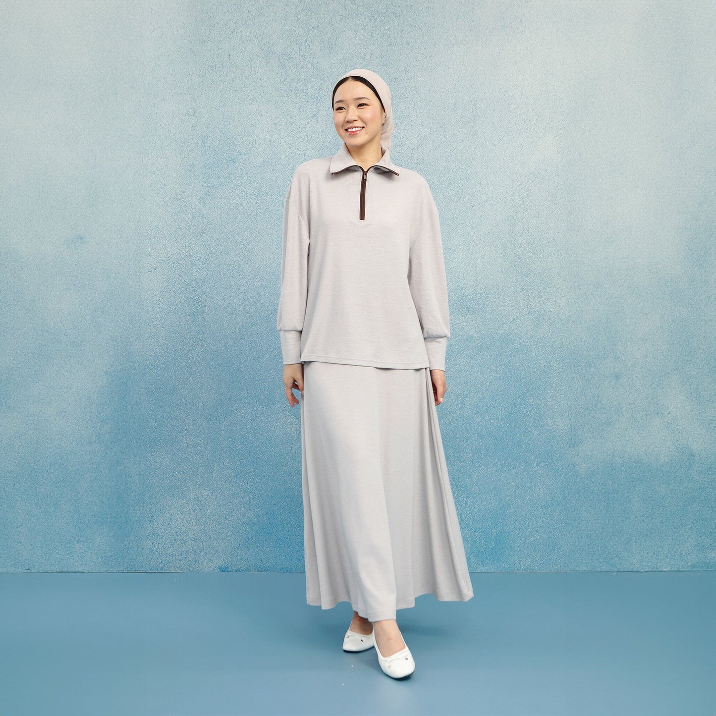 Malau Top - Atasan Knit Polos Zipper Lengan Panjang | HijabChic