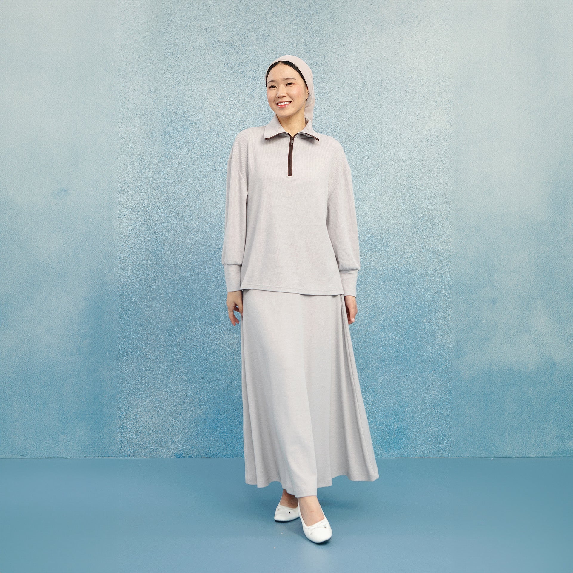 Malau Top - Atasan Knit Polos Zipper Lengan Panjang | HijabChic