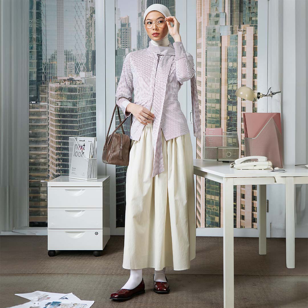 Celva Top - Kemeja Stripe Cotton Kerah Tali