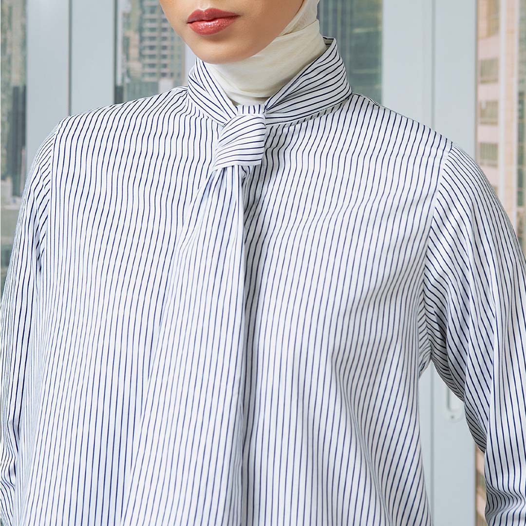 Celva Top - Kemeja Stripe Cotton Kerah Tali