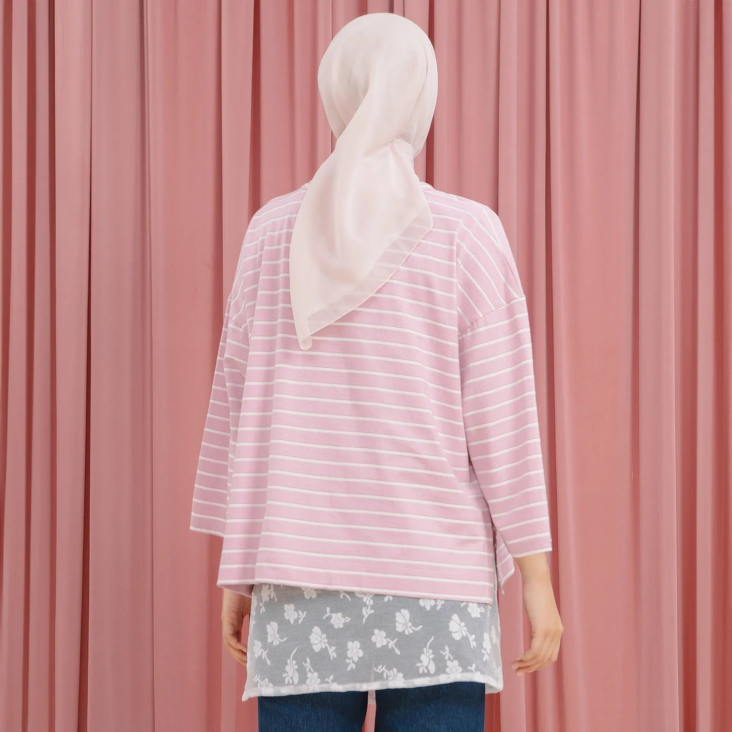 Megumi Dusty Pink Stripe Tops | HijabChic