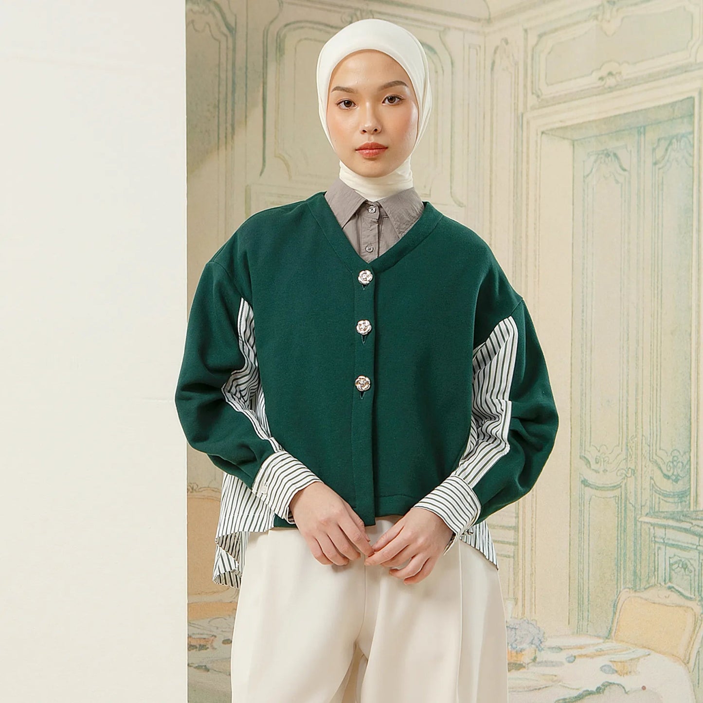 Fleur Outerwear - Outer Katun Knit Stripe | HijabChic