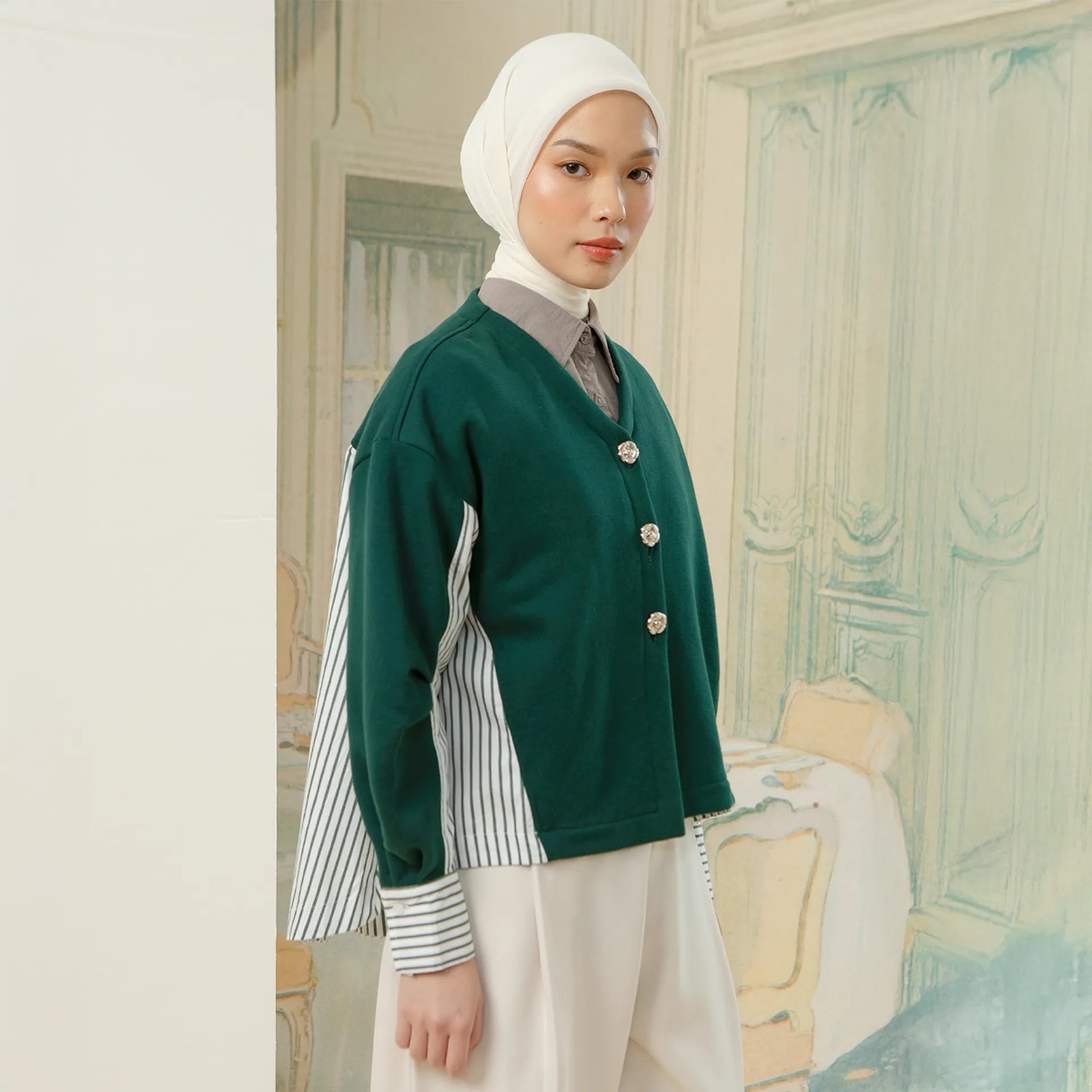 Fleur Outerwear - Outer Katun Knit Stripe | HijabChic