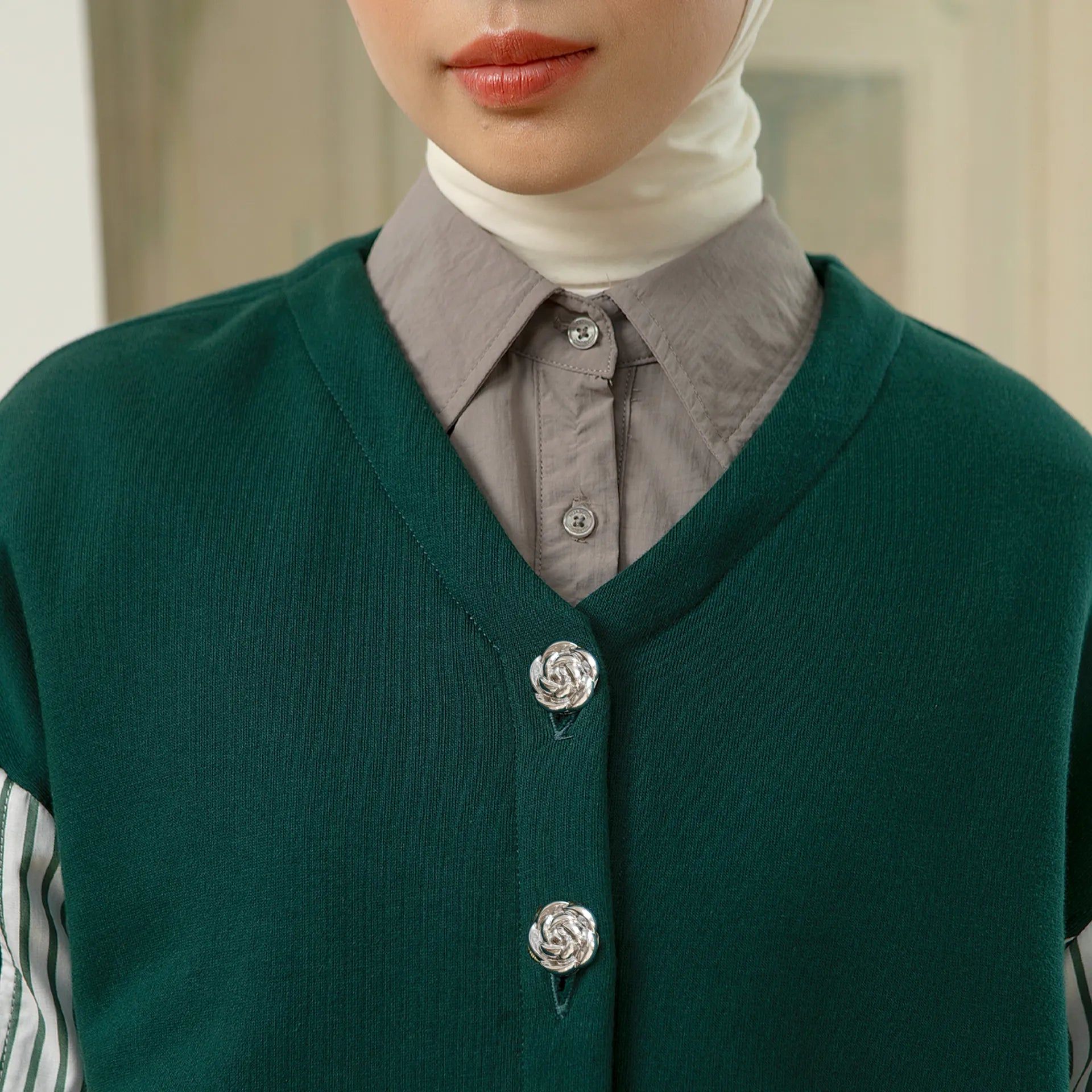 Fleur Outerwear - Outer Katun Knit Stripe | HijabChic