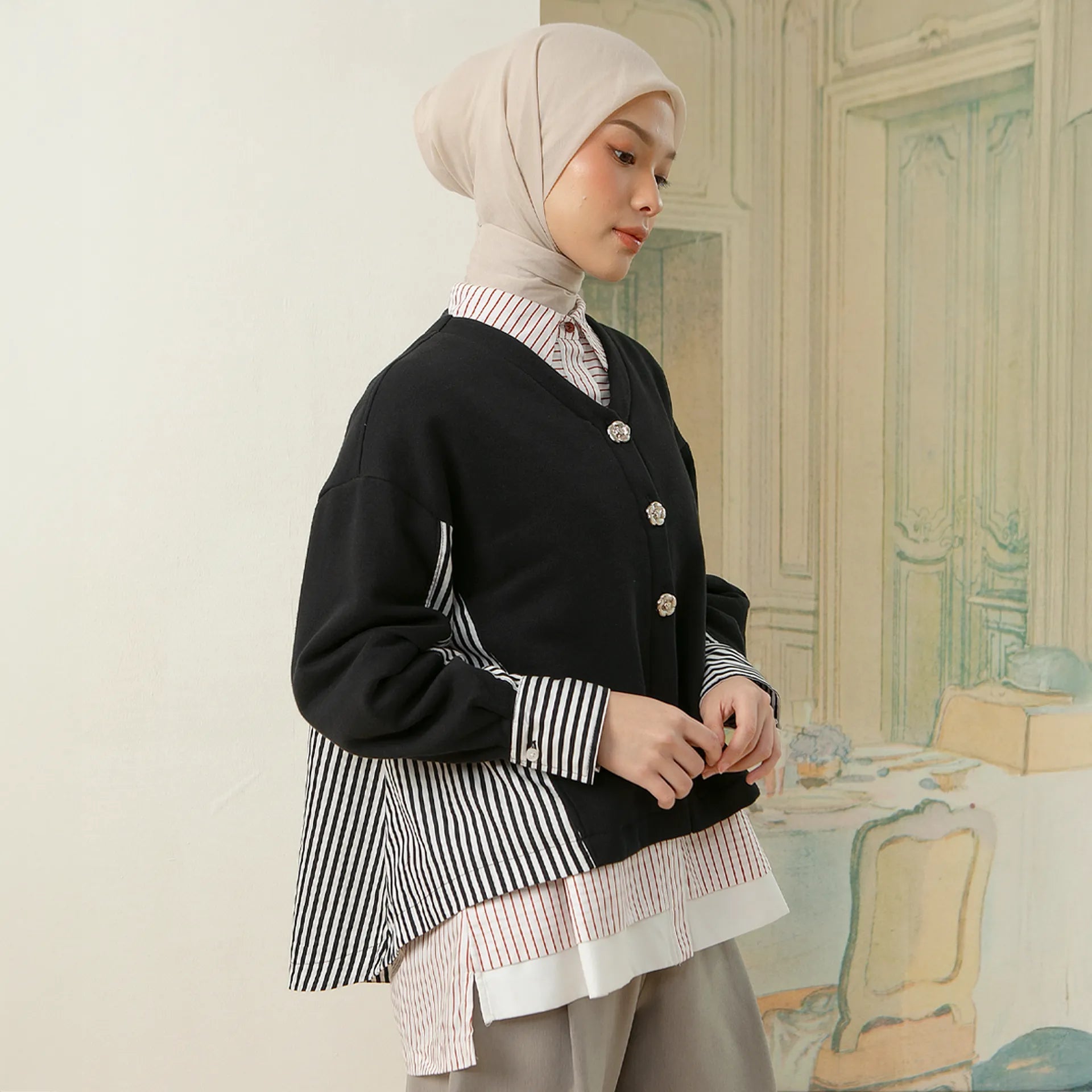 Fleur Outerwear - Outer Katun Knit Stripe | HijabChic