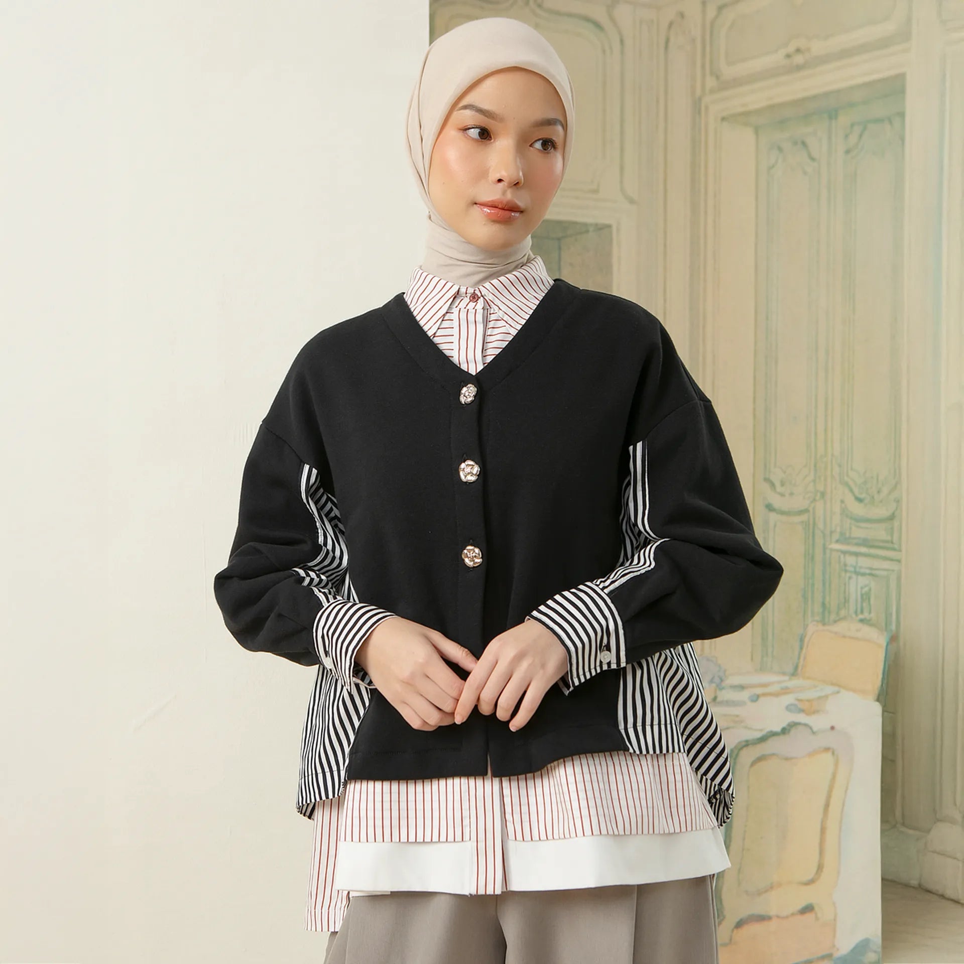 Fleur Outerwear - Outer Katun Knit Stripe | HijabChic