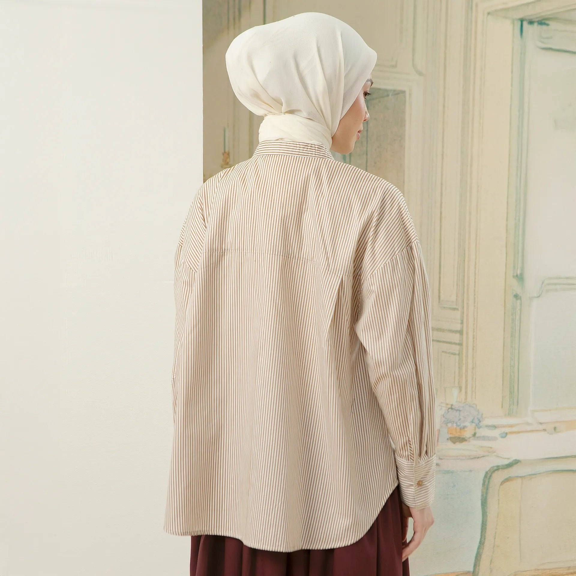 Florence Top - Kemeja Katun Stripe Kombinasi Bunga | HijabChic