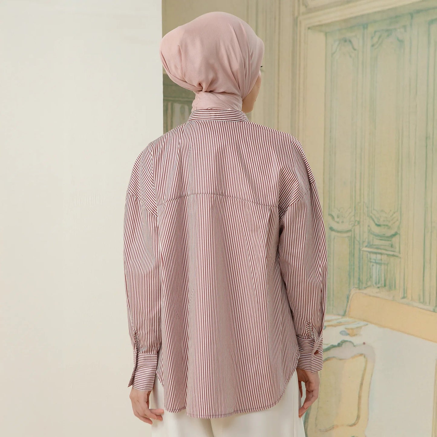 Florence Top - Kemeja Katun Stripe Kombinasi Bunga | HijabChic
