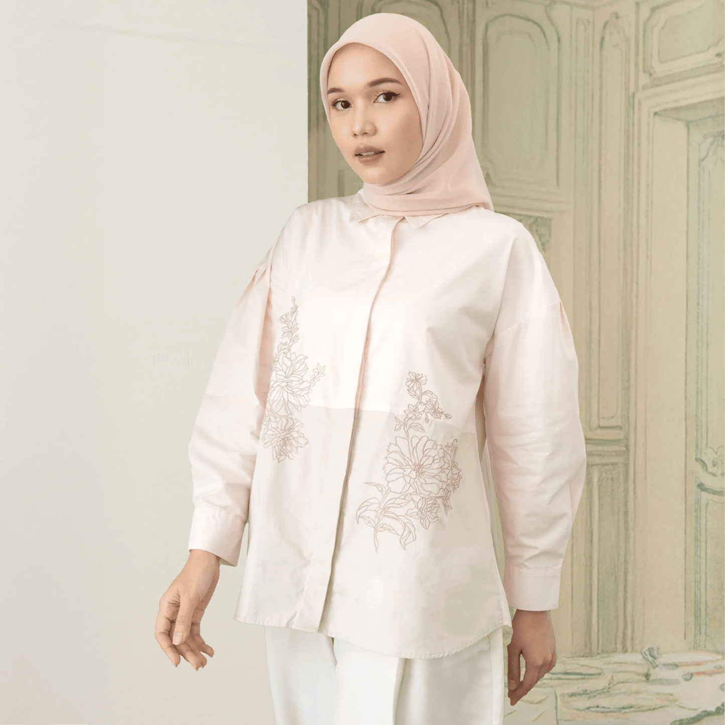 Laya Top - Kemeja Katun Bordir Two Tone Color | HijabChic
