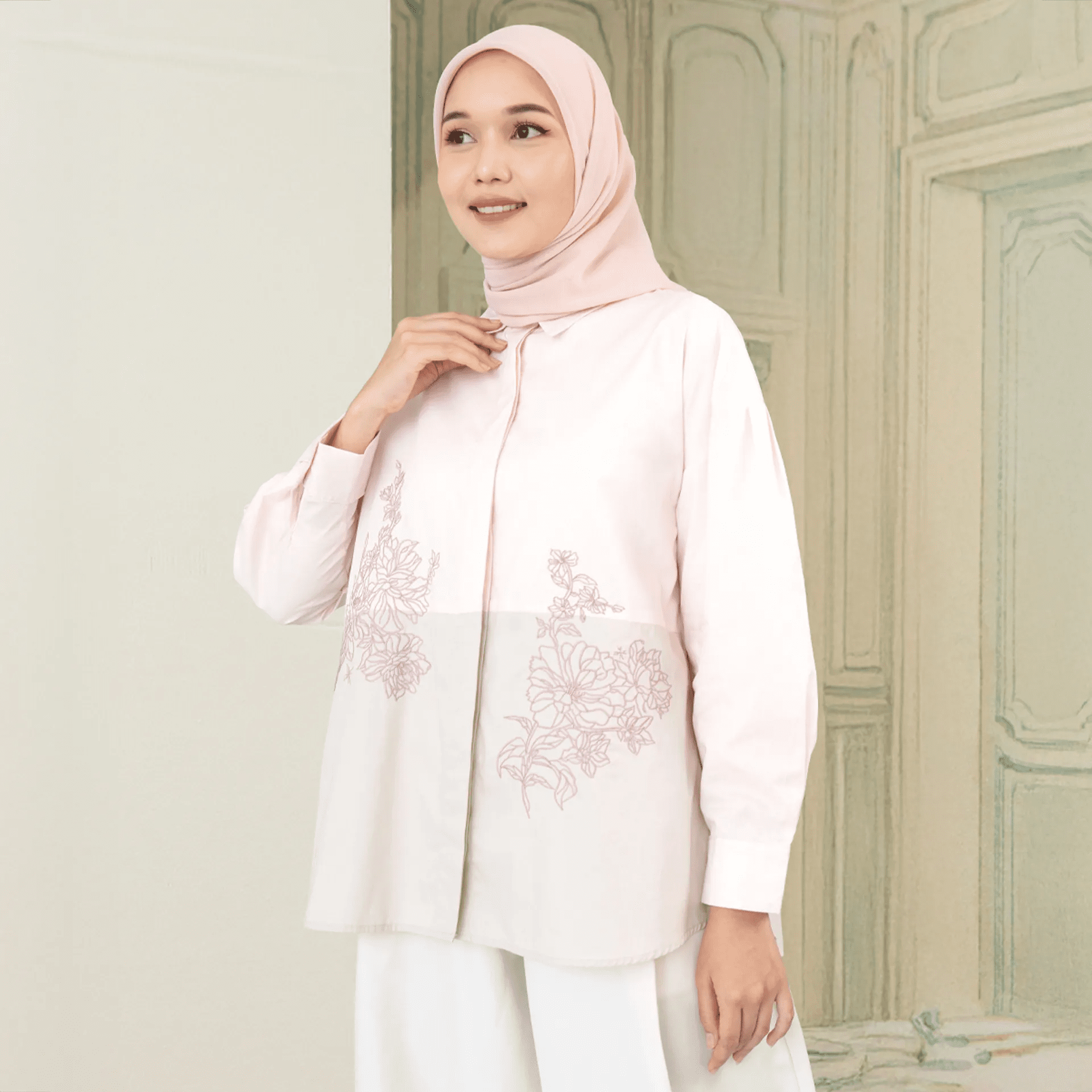 Laya Top - Kemeja Katun Bordir Two Tone Color | HijabChic