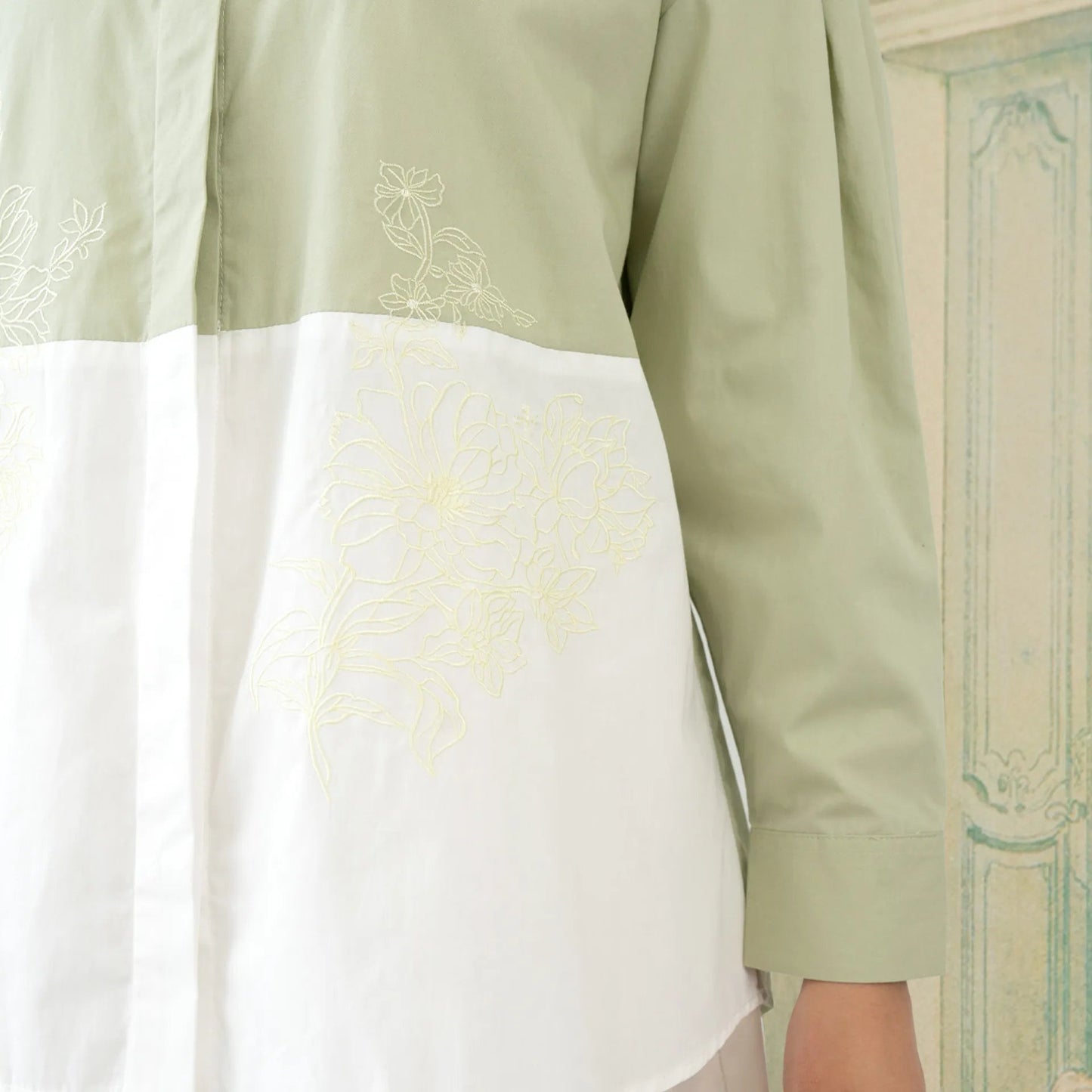 Laya Top - Kemeja Katun Bordir Two Tone Color | HijabChic