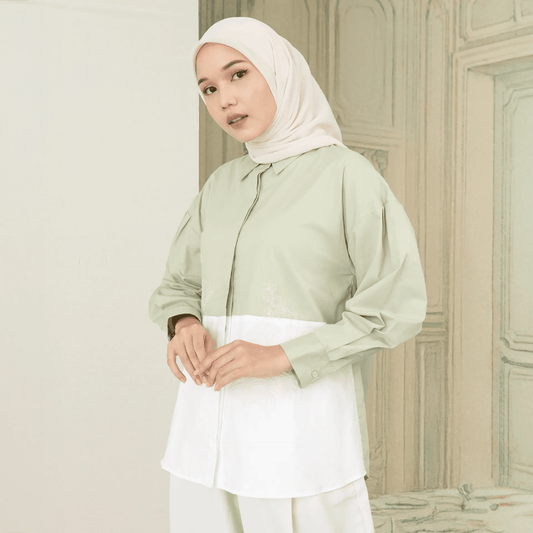Laya Top - Kemeja Katun Bordir Two Tone Color | HijabChic