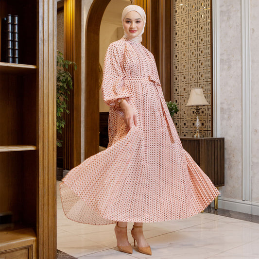 Lunna Peach Brown Geo Dress (HijabChic x Sabrina Sosiawan)