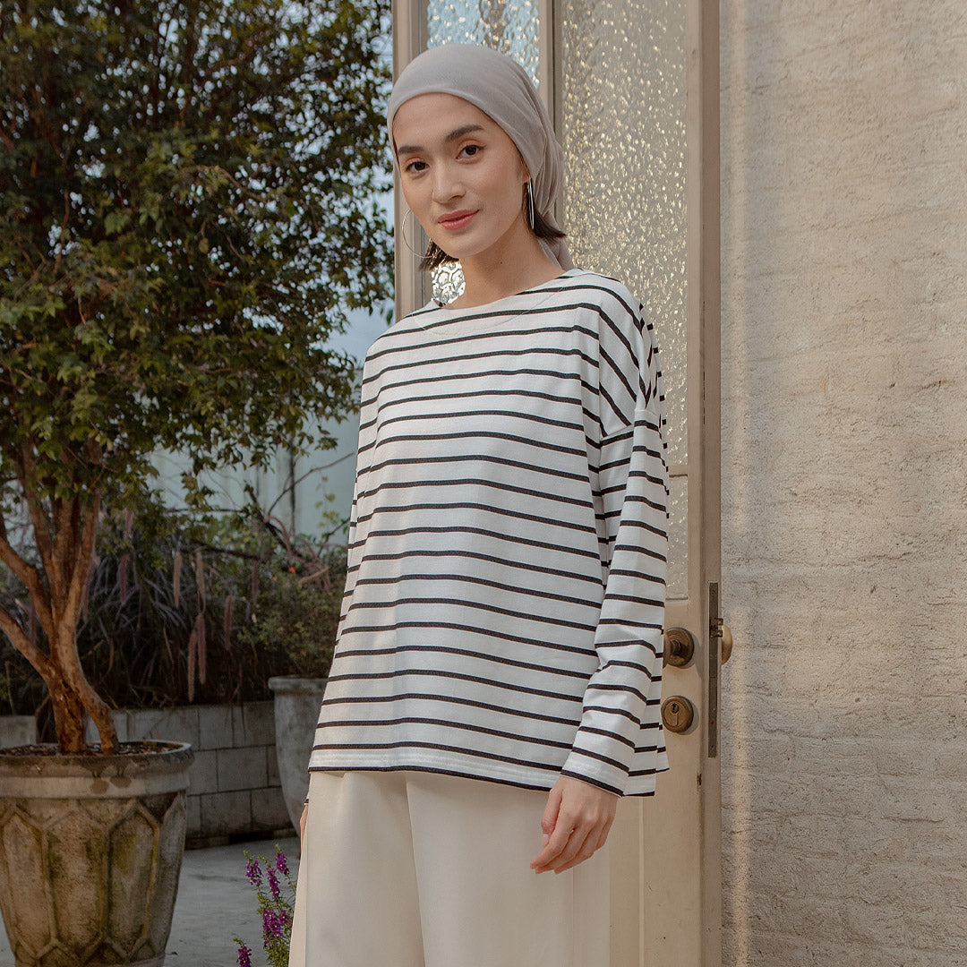 Ulyani Black and White Stripe Tops