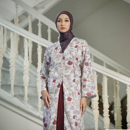 Jelita Red Tunic - Tunik Katun Motif Bunga V-Neck