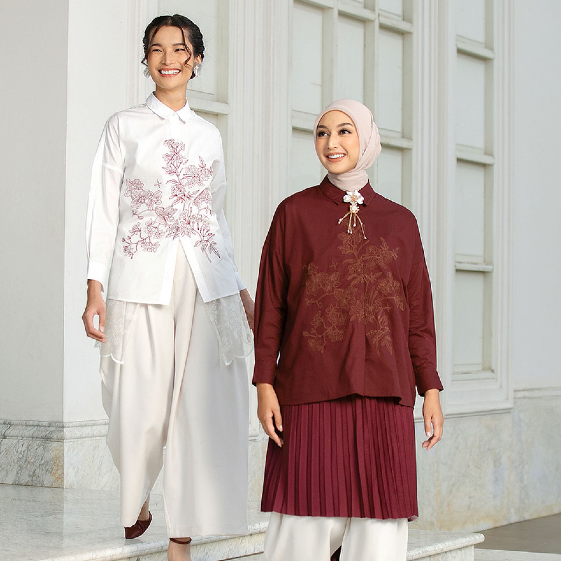 Nirmala Top - Kemeja Katun Bordir Bunga