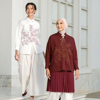 Nirmala Top - Kemeja Katun Bordir Bunga