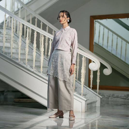 Magani Stone Grey Pants - Celana Lurus Lace Apron