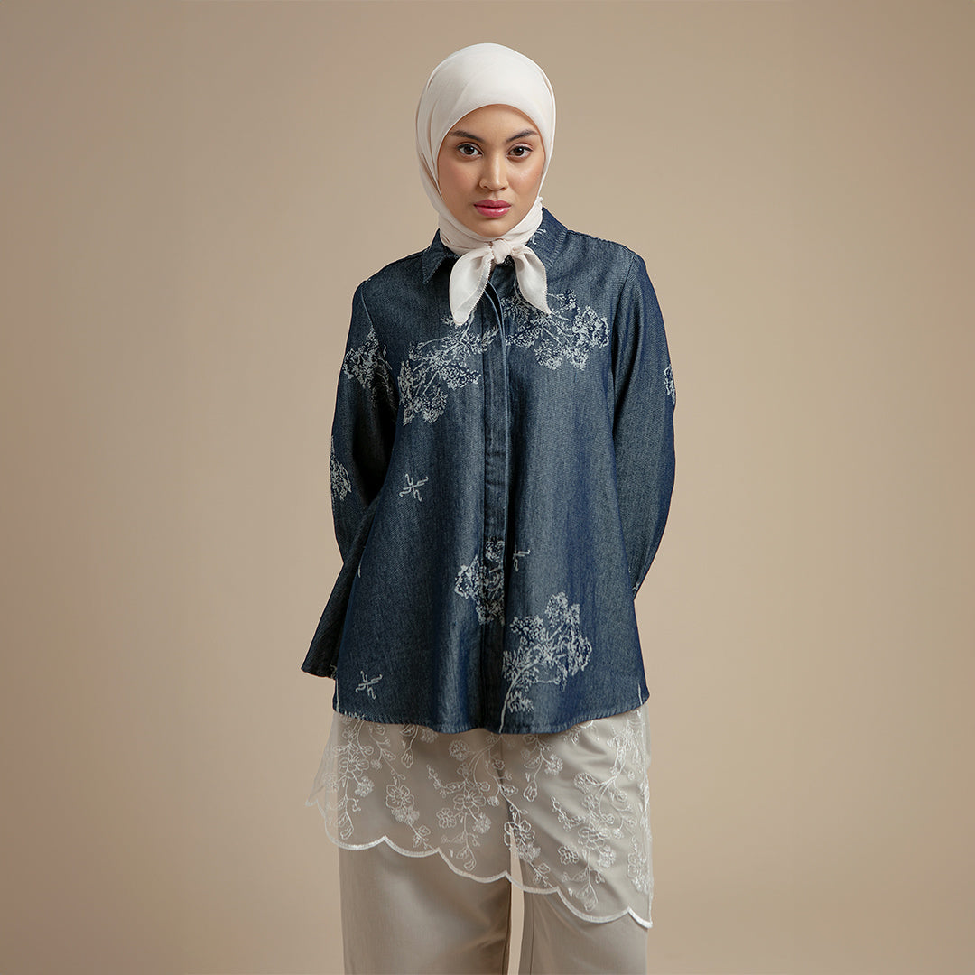 Maurelle Top - Jacquard Denim