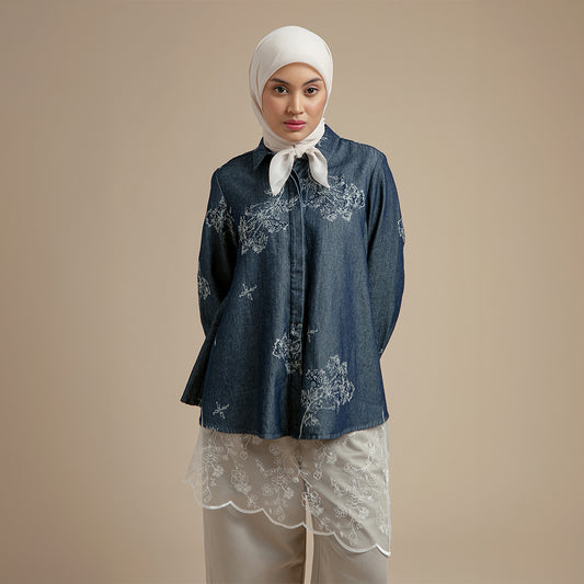 Maurelle Top - Jacquard Denim