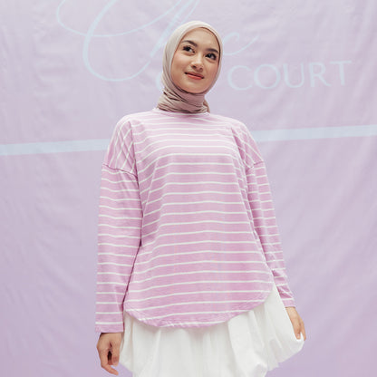 Mayumi Dusty Pink White Stripe Tops