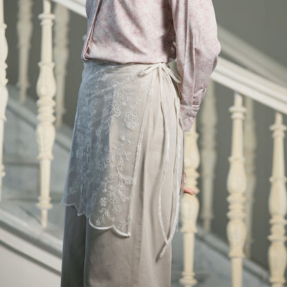 Magani Stone Grey Pants - Celana Lurus Lace Apron