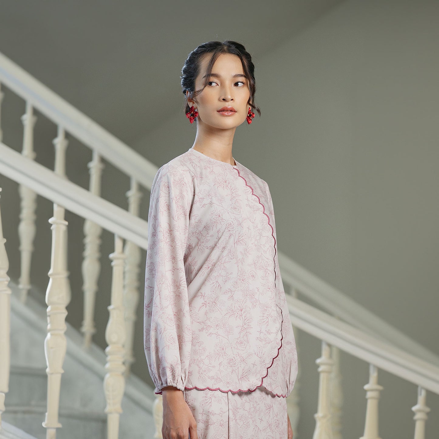 Ranum Pink Top - Baju Katun Motif Bunga Bordir