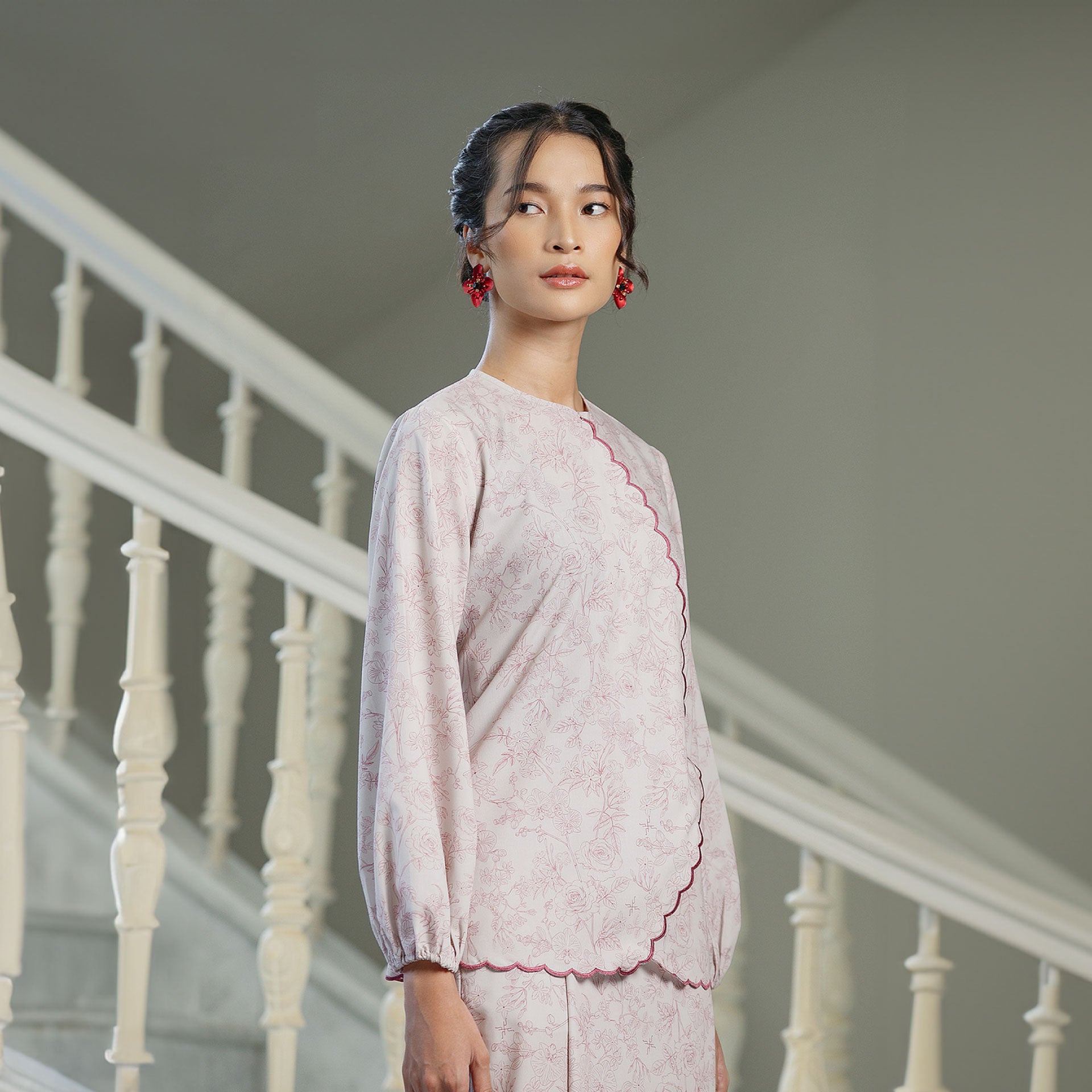 Ranum Pink Top - Baju Katun Motif Bunga Bordir