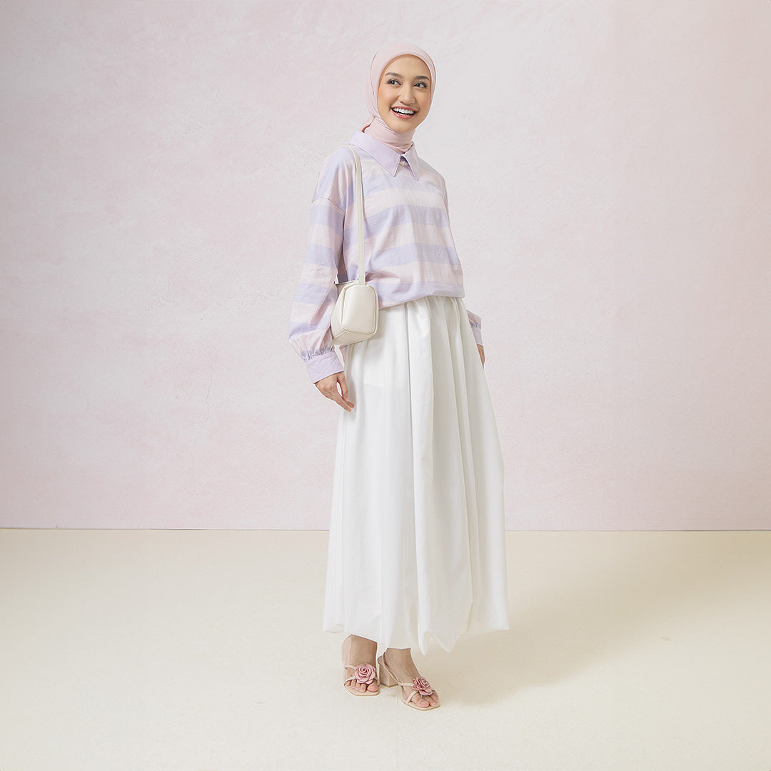 Damia Lilac Pink Top - Kaos Stripe Combed Lembut
