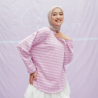 Mayumi Dusty Pink White Stripe Tops