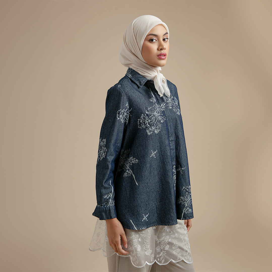 Maurelle Top - Jacquard Denim