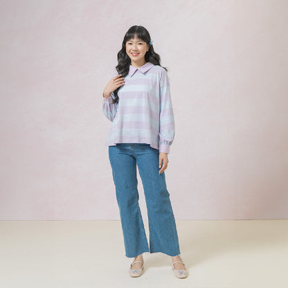 Damia Lilac Blue Top - Kaos Stripe Combed Lembut