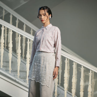 Magani Stone Grey Pants - Celana Lurus Lace Apron