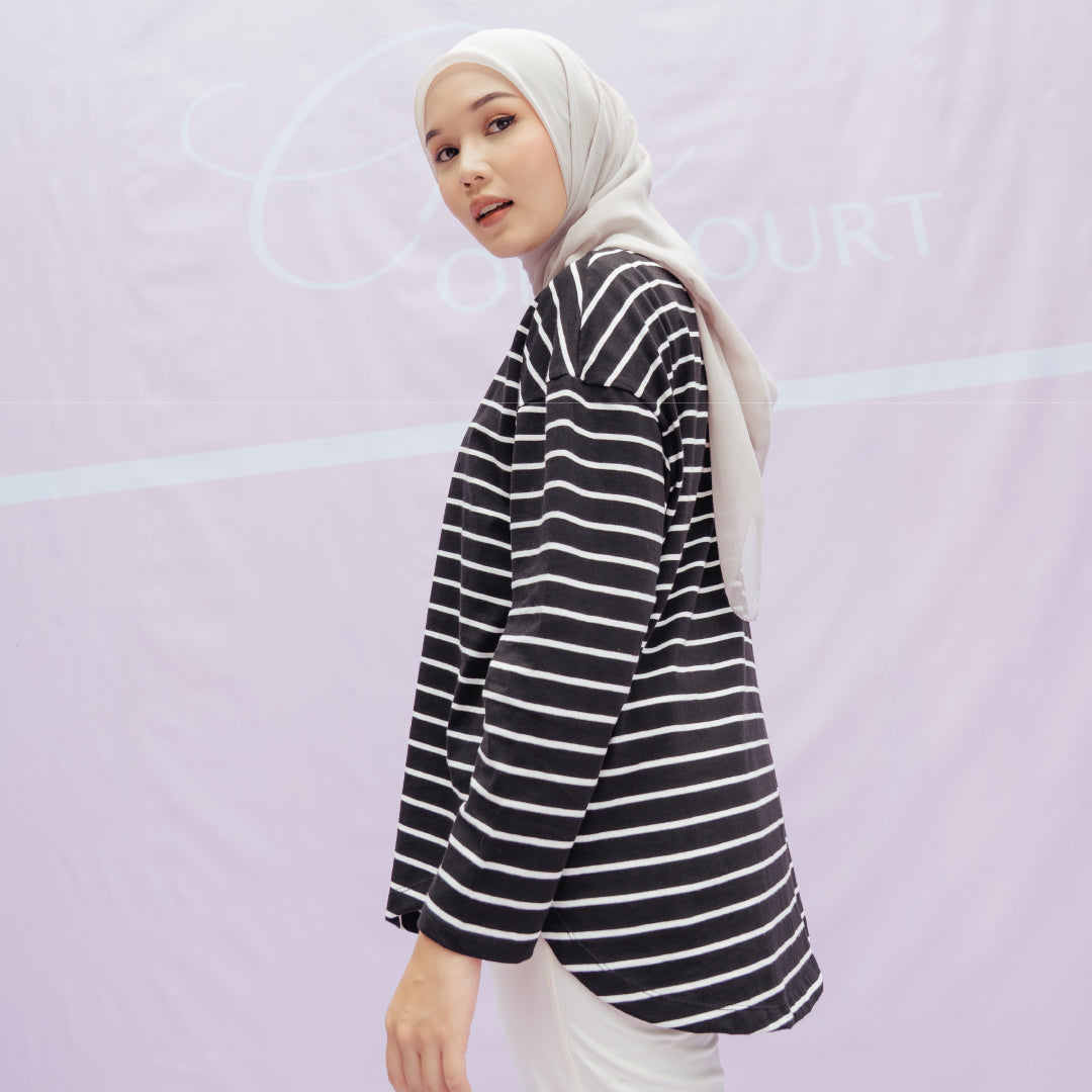 Mayumi Black and White Stripe Tops