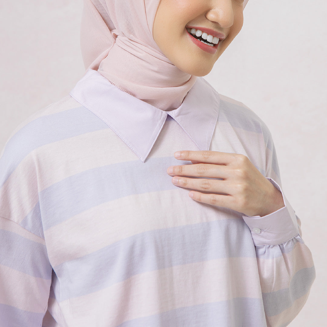 Damia Lilac Pink Top - Kaos Stripe Combed Lembut