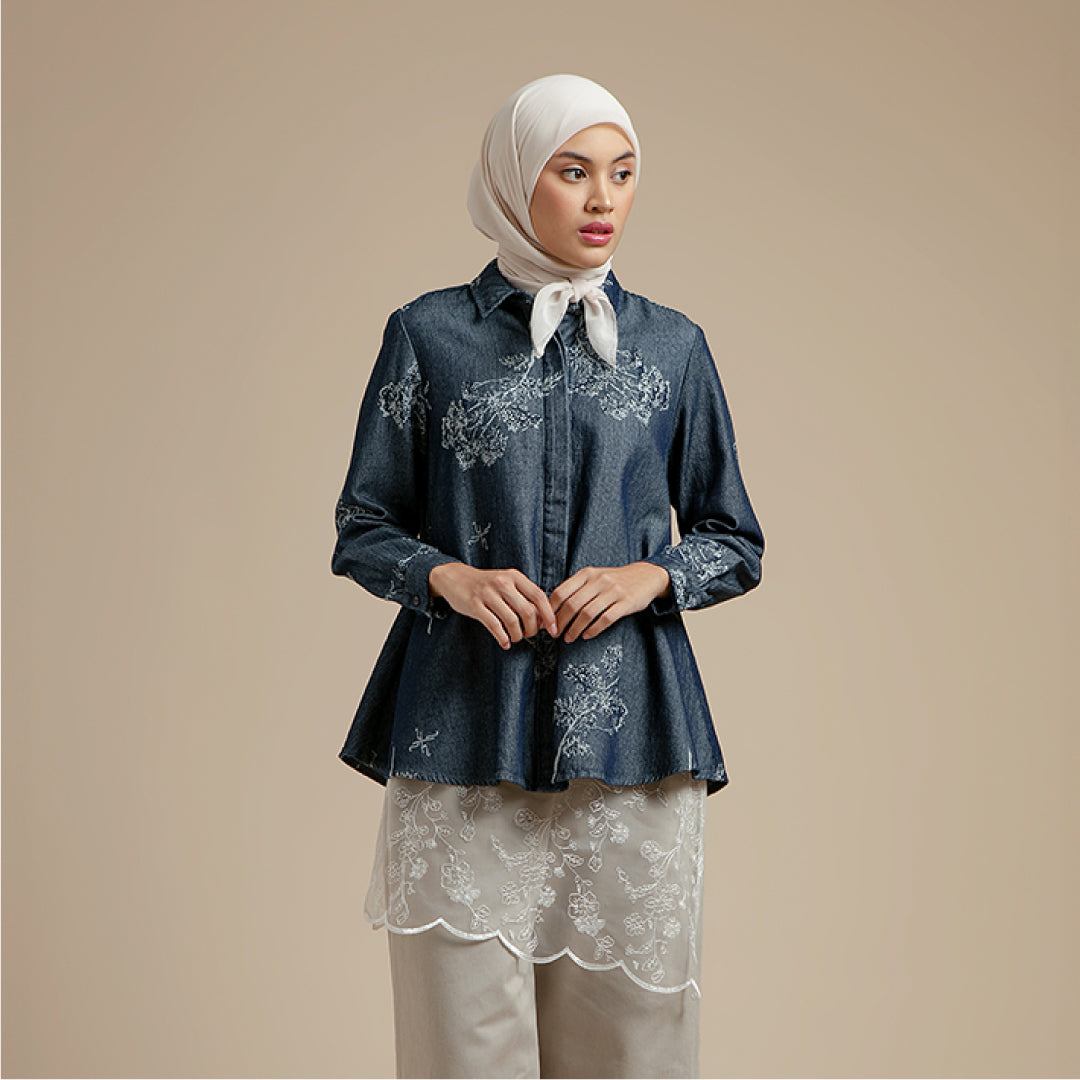 Maurelle Top - Jacquard Denim