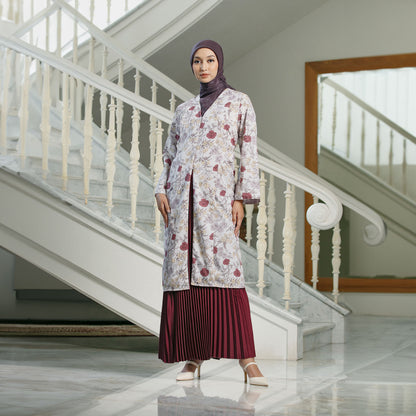 Jelita Red Tunic - Tunik Katun Motif Bunga V-Neck