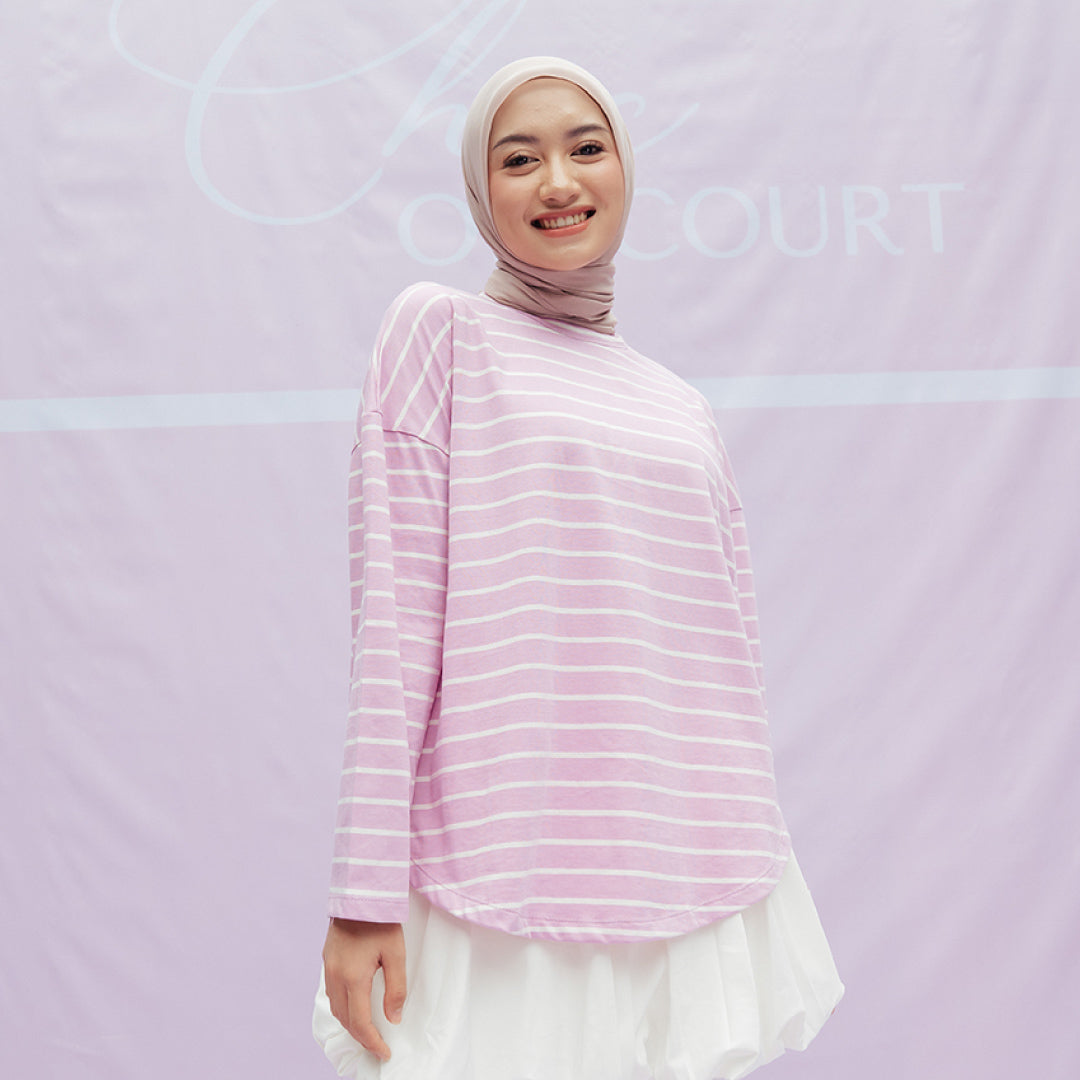 Mayumi Dusty Pink White Stripe Tops