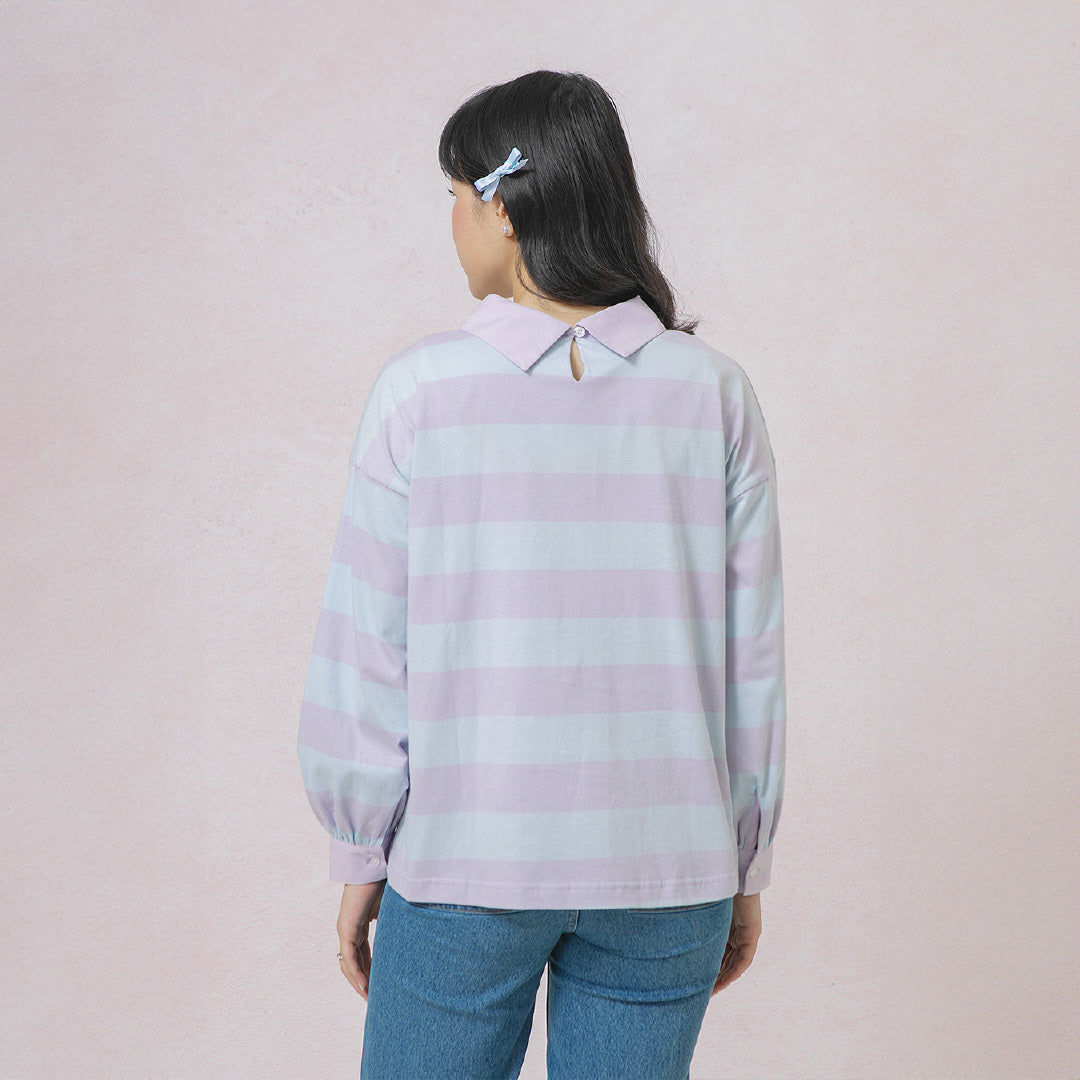 Damia Lilac Blue Top - Kaos Stripe Combed Lembut