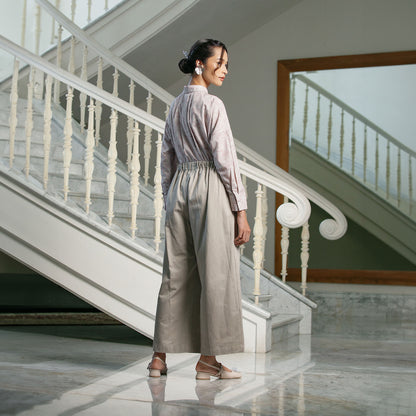 Magani Stone Grey Pants - Celana Lurus Lace Apron