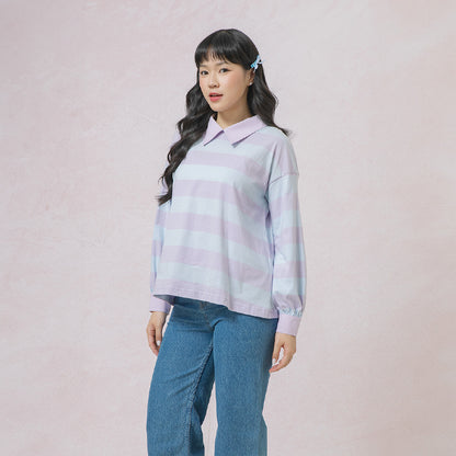 Damia Lilac Blue Top - Kaos Stripe Combed Lembut